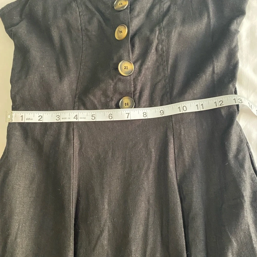 RESET by JANE‎ Black Linen Blend Lagenlook Square Neck Fit n Flare Midi Dress M